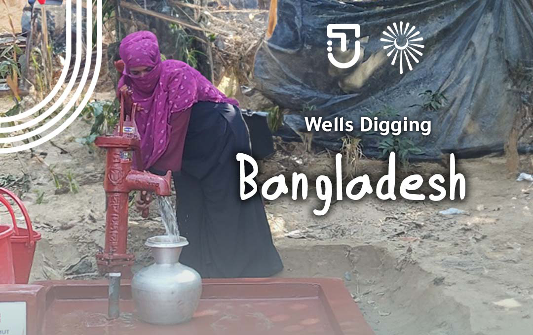 Digging water wells for the needy in camps in Bangladesh.